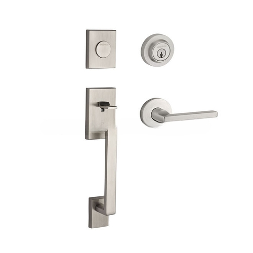 Full Dummy La Jolla Handleset Square Lever and Contemporary Round Rose Satin Nickel Finish