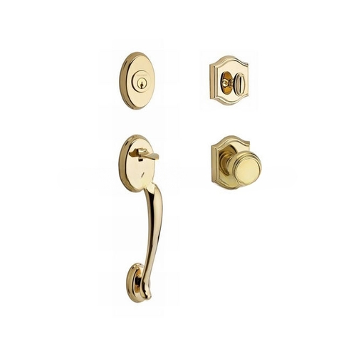 Single Cylinder Columbus Handleset Traditional Knob and Traditional Arch Rose with 6AL Latch and Dual Strike Lifetime Brass Finish