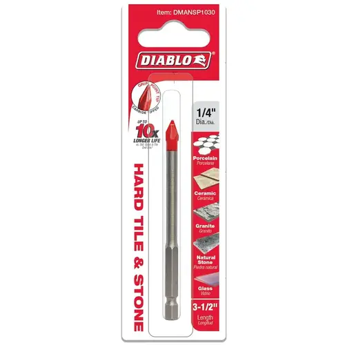 Diablo DMANSP1030 1/4 In. x 3-1/2 In. Carbide Tipped Glass, Tile, & Stone Drill Bit