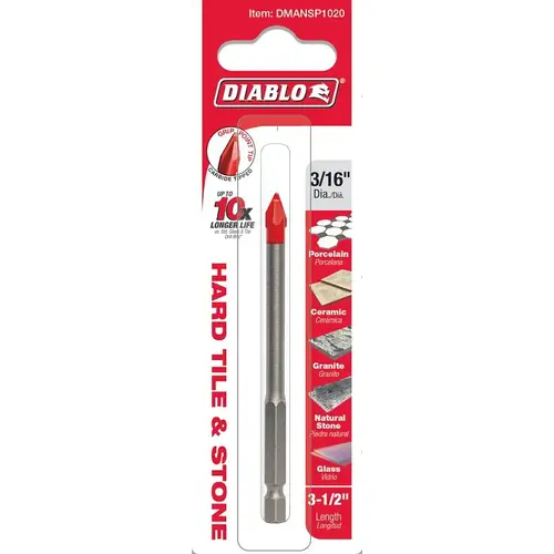 3/16 In. x 3-1/2 In. Carbide Tipped Glass, Tile & Stone Drill Bit