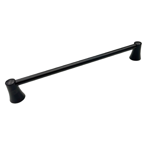 Towel Bar, 18 in L Rod, Zinc/Aluminum, Matte Black, Wall Mounting