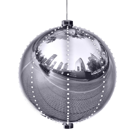 Ornament, 6 in H, Round Bulb, Plastic, Silver, Internal Light/Music: Internal Light - pack of 2