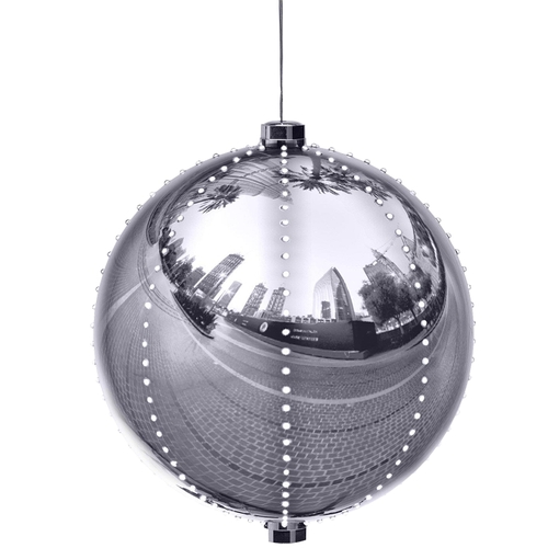 Ornament, 3 in H, Round Bulb, Plastic, Sliver, Internal Light/Music: Internal Light