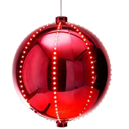 Santas Forest 60831 Ornament, 6 in H, Round Bulb, Plastic, Red, Internal Light/Music: Internal Light