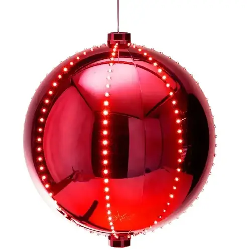 Santas Forest 60832 Ornament, 6 in H, Round Bulb, Plastic, Red, Internal Light/Music: Internal Light