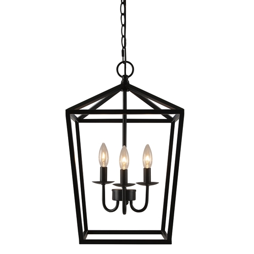 Pendant Light, 0.5 A, 120 V, 60 W, 3-Lamp, Type B/CA Bulb Lamp, Metal Fixture, Black Fixture