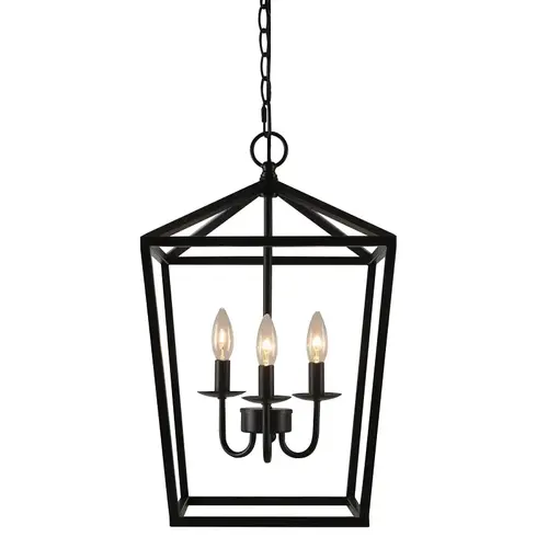 Pendant Light, 0.5 A, 120 V, 60 W, 3-Lamp, Type B/CA Bulb Lamp, Metal Fixture, Black Fixture