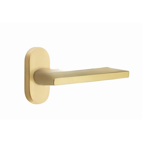 Argos Lever Right Hand Single-Sided Dummy with 1-1/2" X 3" Oval Stretto Narrow Trim Lockset for 1-1/4" to 1-3/4" Door Satin Brass Finish