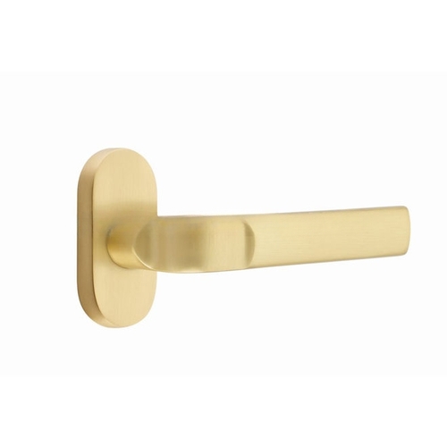 Aston Lever Right Hand Dummy Pair with 1-1/2" X 3" Oval Stretto Narrow Trim Lockset for 1-1/4" to 1-3/4" Door Satin Brass Finish