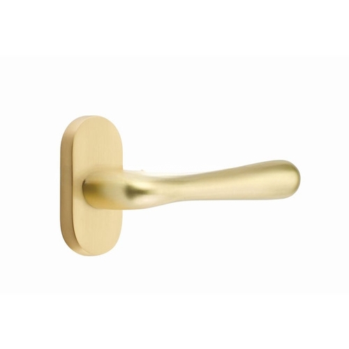 Basel Lever Left Hand Single-Sided Dummy with 1-1/2" X 3" Oval Stretto Narrow Trim Lockset for 1-1/4" to 1-3/4" Door Satin Brass Finish