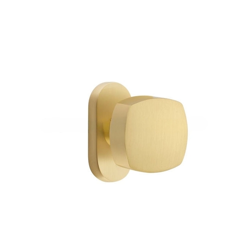 Freestone Knob Dummy Pair with 1-1/2" X 3" Oval Stretto Narrow Trim Lockset for 1-1/4" to 1-3/4" Door Satin Brass Finish