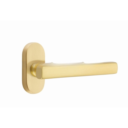 Freestone Lever Left Hand Single-Sided Dummy with 1-1/2" X 3" Oval Stretto Narrow Trim Lockset for 1-1/4" to 1-3/4" Door Satin Brass Finish