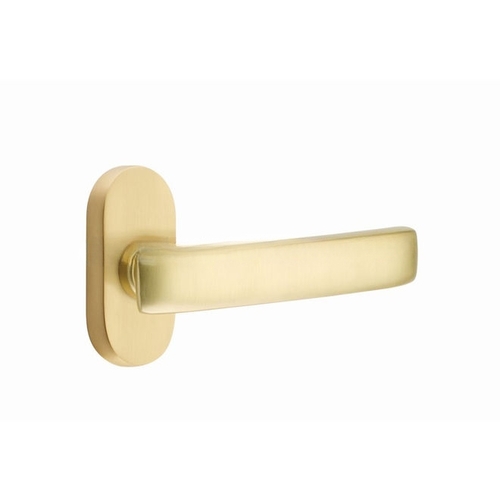 Geneva Lever Right Hand Single-Sided Dummy with 1-1/2" X 3" Oval Stretto Narrow Trim Lockset for 1-1/4" to 1-3/4" Door Satin Brass Finish