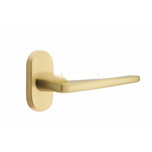 Hermes Lever Right Hand Single-Sided Dummy with 1-1/2" X 3" Oval Stretto Narrow Trim Lockset for 1-1/4" to 1-3/4" Door Satin Brass Finish