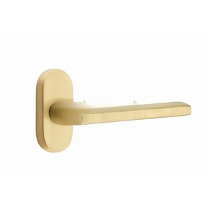 Emtek 5804HLOUS4LH Helios Lever Left Hand Single-Sided Dummy with 1-1/2 X  3 Oval Stretto Narrow Trim Lockset for 1-1/4 to 1-3/4 Door Satin Brass  Finish