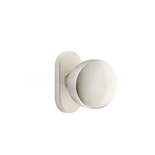 Laurent Knob Dummy Pair with 1-1/2" X 3" Oval Stretto Narrow Trim Lockset for 1-1/4" to 1-3/4" Door Satin Nickel Finish