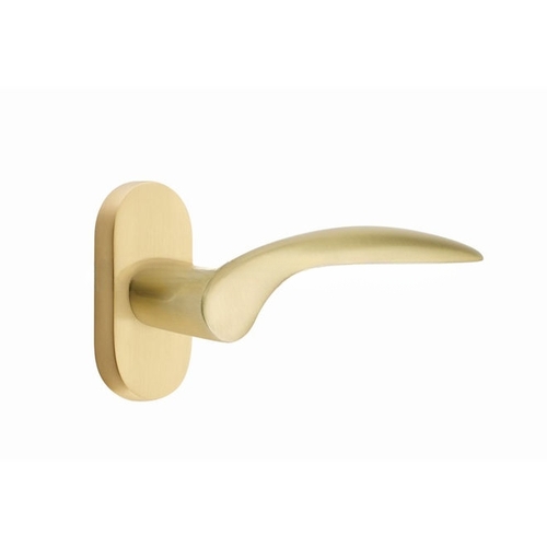 Mercury Lever Left Hand Single-Sided Dummy with 1-1/2" X 3" Oval Stretto Narrow Trim Lockset for 1-1/4" to 1-3/4" Door Satin Brass Finish