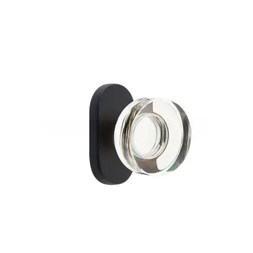 Modern Disc Glass Knob Dummy Pair with 1-1/2" X 3" Oval Stretto Narrow Trim Lockset for 1-1/4" to 1-3/4" Door Flat Black Finish