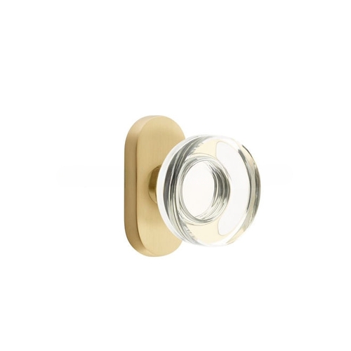 Modern Disc Glass Knob Single-Sided Dummy with 1-1/2" X 3" Oval Stretto Narrow Trim Lockset for 1-1/4" to 1-3/4" Door Satin Brass Finish