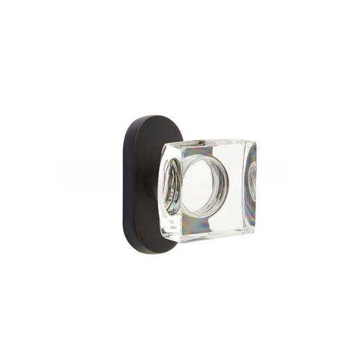 Modern Square Glass Knob Single-Sided Dummy with 1-1/2" X 3" Oval Stretto Narrow Trim Lockset for 1-1/4" to 1-3/4" Door Oil Rubbed Bronze Finish