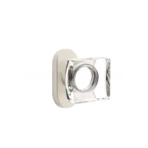 Modern Square Glass Knob Dummy Pair with 1-1/2" X 3" Oval Stretto Narrow Trim Lockset for 1-1/4" to 1-3/4" Door Satin Nickel Finish