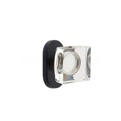 Modern Square Glass Knob Single-Sided Dummy with 1-1/2" X 3" Oval Stretto Narrow Trim Lockset for 1-1/4" to 1-3/4" Door Flat Black Finish