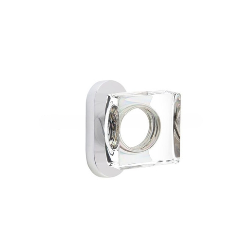 Modern Square Glass Knob Single-Sided Dummy with 1-1/2" X 3" Oval Stretto Narrow Trim Lockset for 1-1/4" to 1-3/4" Door Polished Chrome Finish