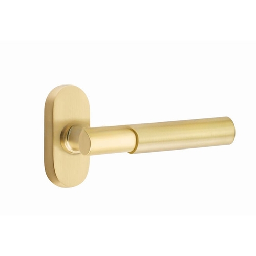 Myles Lever Left Hand Dummy Pair with 1-1/2" X 3" Oval Stretto Narrow Trim Lockset for 1-1/4" to 1-3/4" Door Satin Brass Finish