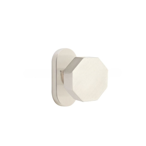 Octagon Knob Single-Sided Dummy with 1-1/2" X 3" Oval Stretto Narrow Trim Lockset for 1-1/4" to 1-3/4" Door Satin Nickel Finish