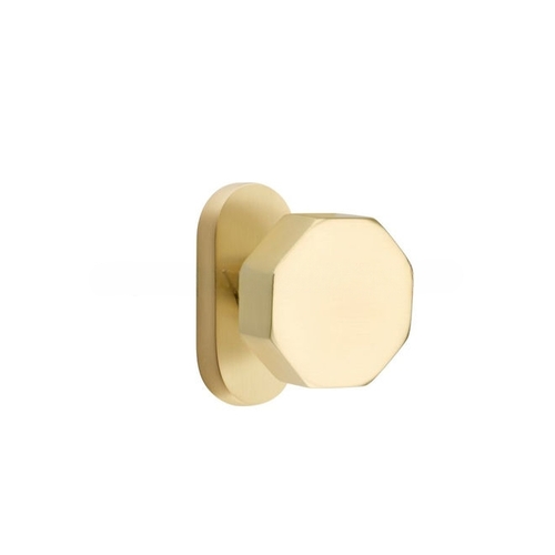 Octagon Knob Single-Sided Dummy with 1-1/2" X 3" Oval Stretto Narrow Trim Lockset for 1-1/4" to 1-3/4" Door Satin Brass Finish