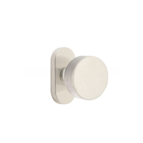 Round Knob Single-Sided Dummy with 1-1/2" X 3" Oval Stretto Narrow Trim Lockset for 1-1/4" to 1-3/4" Door Satin Nickel Finish