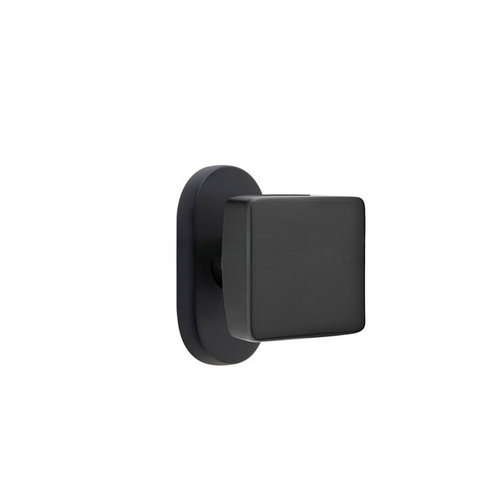 Square Knob Dummy Pair with 1-1/2" X 3" Oval Stretto Narrow Trim Lockset for 1-1/4" to 1-3/4" Door Flat Black Finish