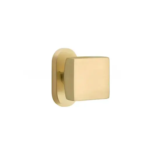 Square Knob Dummy Pair with 1-1/2" X 3" Oval Stretto Narrow Trim Lockset for 1-1/4" to 1-3/4" Door Satin Brass Finish