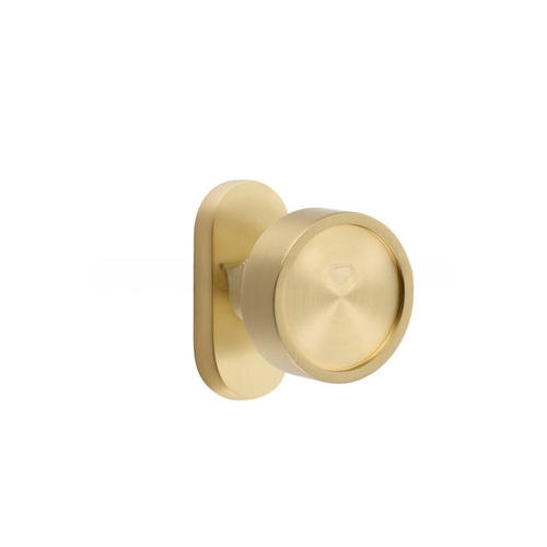 Verve Knob Single-Sided Dummy with 1-1/2" X 3" Oval Stretto Narrow Trim Lockset for 1-1/4" to 1-3/4" Door Satin Brass Finish