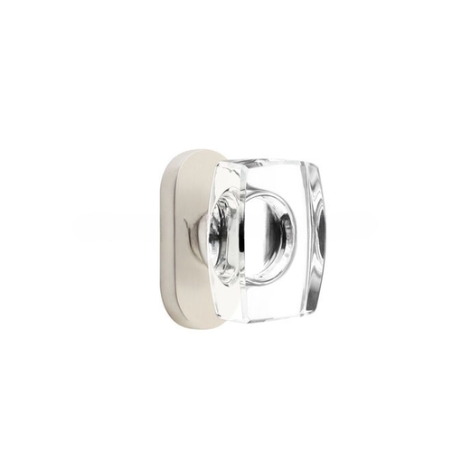 Windsor Glass Knob Single-Sided Dummy with 1-1/2" X 3" Oval Stretto Narrow Trim Lockset for 1-1/4" to 1-3/4" Door Satin Nickel Finish