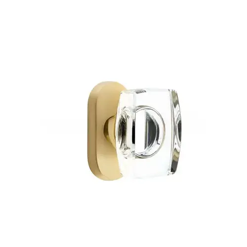 Windsor Glass Knob Dummy Pair with 1-1/2" X 3" Oval Stretto Narrow Trim Lockset for 1-1/4" to 1-3/4" Door Satin Brass Finish