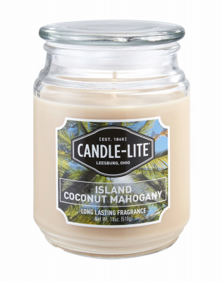 Candle Lite 3297127 Island Coconut Mahogany Scented Candle, 18 oz. Jar