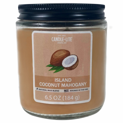 Candle Lite 4603127 Everyday Essentials Wax Candle, Island Coconut Mahogany Scent, 6.5 oz. Jar