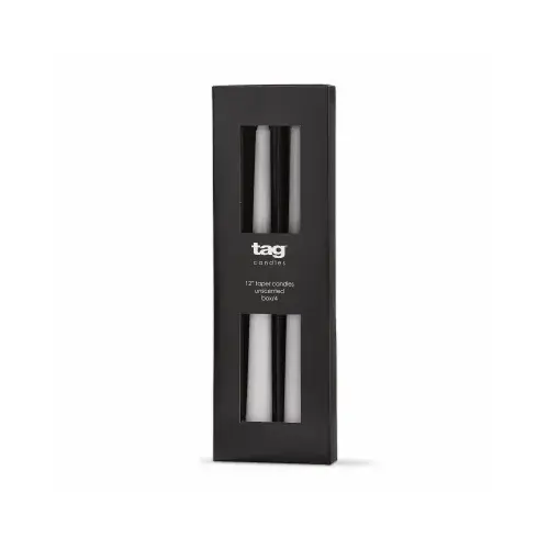 Slim Taper Candles, Cotton Wick, No Drip, White, 12 In., 4-Pk.