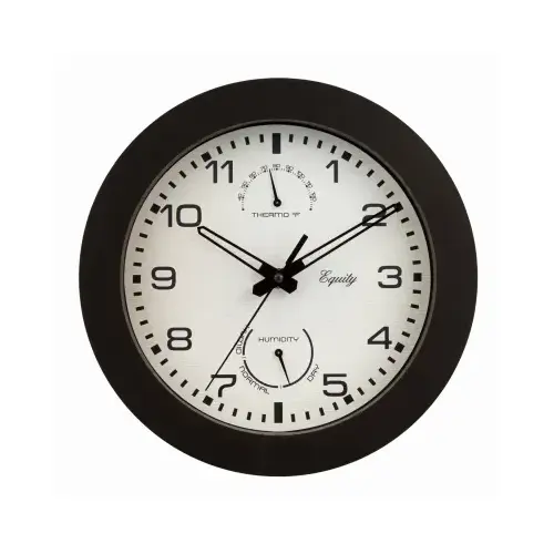 Clock, Round, Dark Brown Frame, Plastic Clock Face, Analog