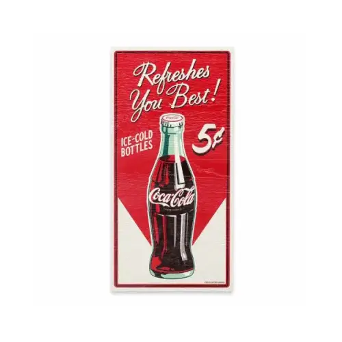 OPEN ROAD BRANDS LLC 90214906 Wood Sign, "Coca-Cola Refreshes Best", 11 x 22 In.