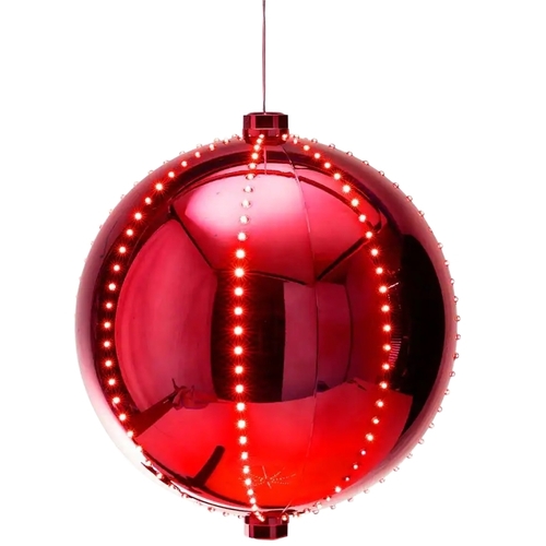 Santas Forest 60821 Ornament, 3 in H, Round Bulb, Plastic, Red, Internal Light/Music: Internal Light