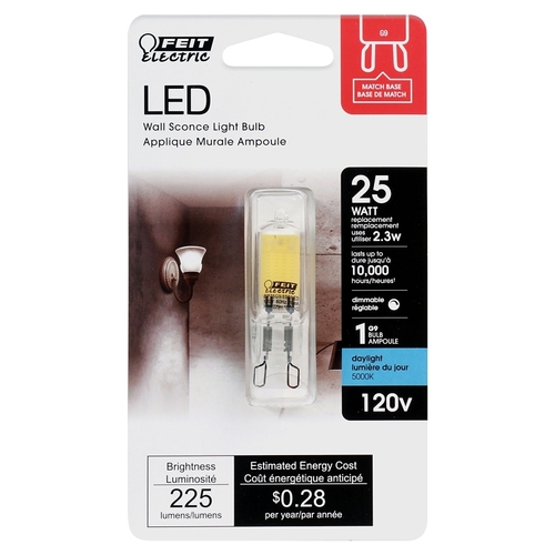 LED Bulb, Specialty, 25 W Equivalent, G9 Lamp Base, Dimmable, Daylight Light