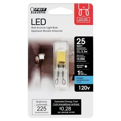 LED Bulb, Specialty, 25 W Equivalent, G9 Lamp Base, Dimmable, Daylight Light Clear