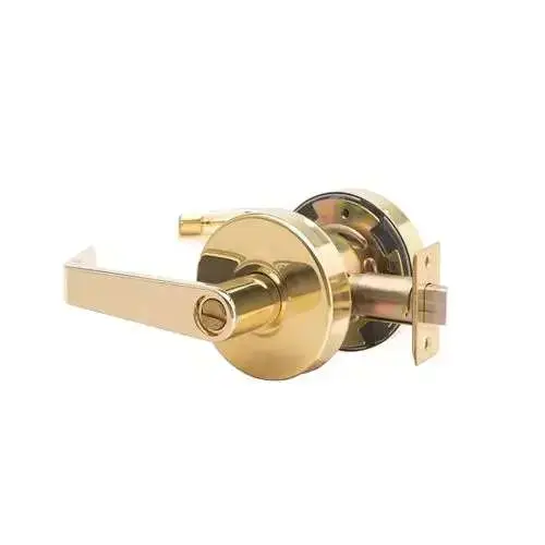 LSV Saturn Standard Duty Bright Brass Grade 2 Commercial Cylindrical Privacy Bed/Bath Door Handle with Lock