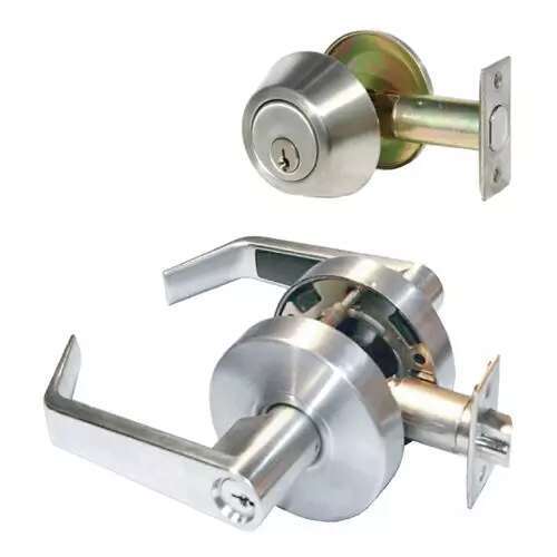 LSV Saturn Brushed Chrome Grade 2 Commercial Cylindrical Entry Door Handle with 700 Series Single Cylinder Deadbolt Pack