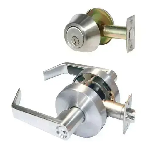 LSV Saturn Brushed Chrome Grade 2 Commercial Cylindrical Entry Door Handle with 700 Series Double Cylinder Deadbolt Pack