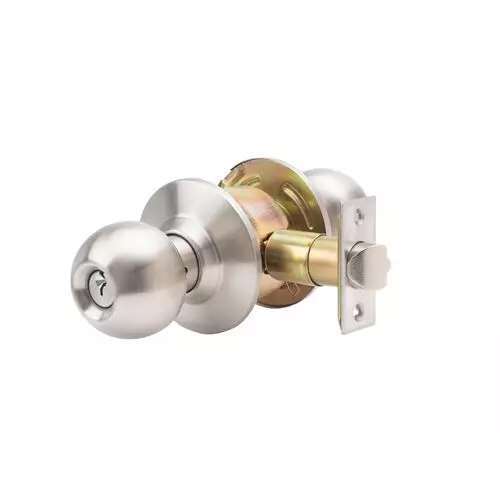 ECB Stainless Steel Grade 3 Cylindrical Entry Door Knob 2-3/8 in Backset Lockset and Single Cylinder Deadbolt Combo Pack