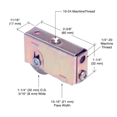 1-1/4" Steel Sliding Glass Door Roller with 11/16" Wide Housing for Blomberg Doors