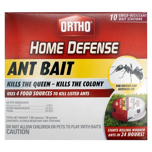 Ortho OHD-MAT10 Home Defense Ant Bait Station, 4.32 in L, 2.2 in W, 3.82 in H, 1.06 oz Bait, Metal, Red/White - pack of 10